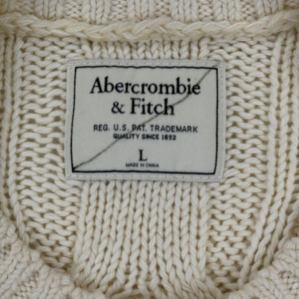 Abercrombie Fitch Cream Cable Fisherman Knit Crew Neck Sweater Women Size L - Picture 4 of 9